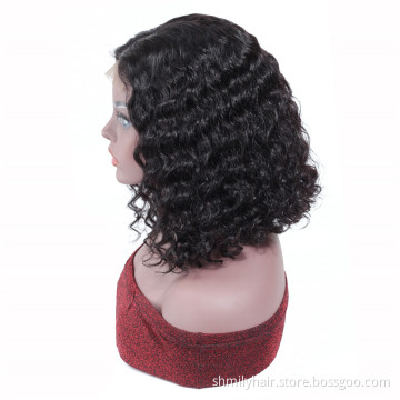 Shmily Deep Wave Human Hair Wig 13*4 Lace Front Short Bob, Unprocessed Brazilian Virgin Hair Wig Wet and Wavy